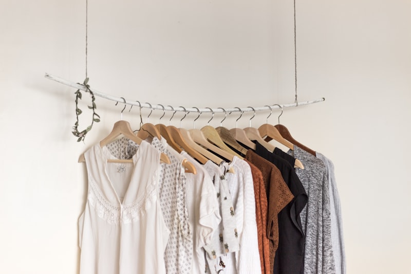 Curated clothing rack with tops and blouses for a styling session